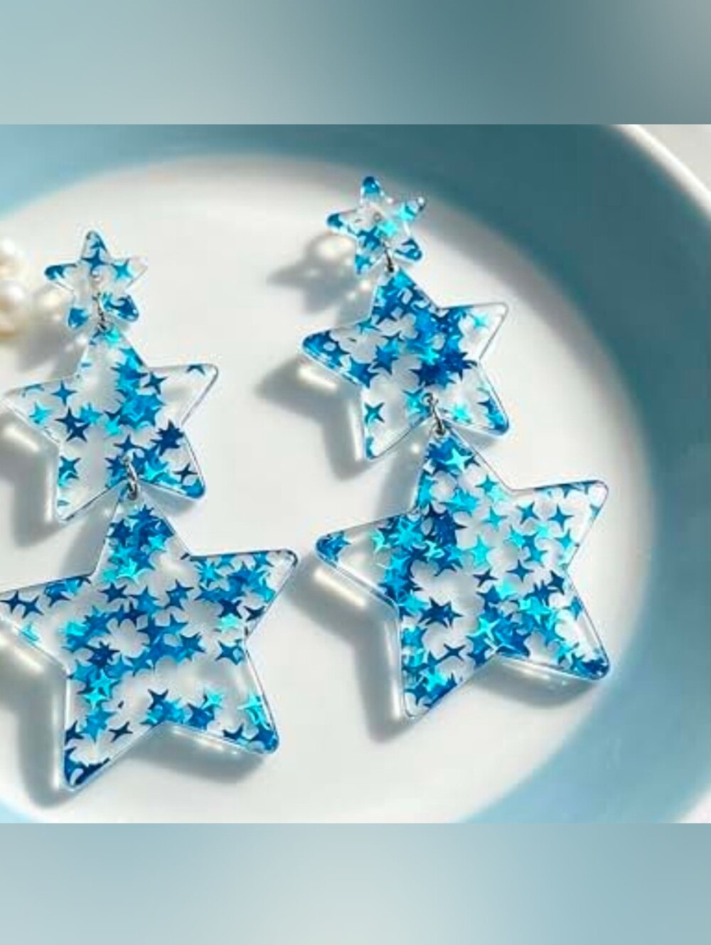 $8 Each Or Bundle 5/$20 Blue Star Confetti Dangle Earrings